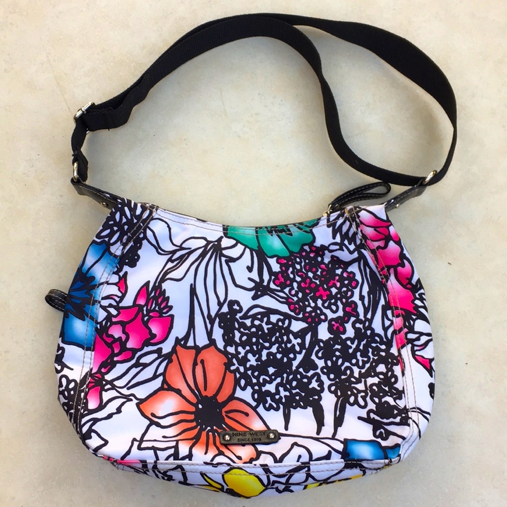 Nine West purse black white floral crossbody bag